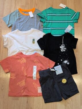 Assorted Toddler Boy Tee Bundle – Grey, Teal, White, Black, Coral